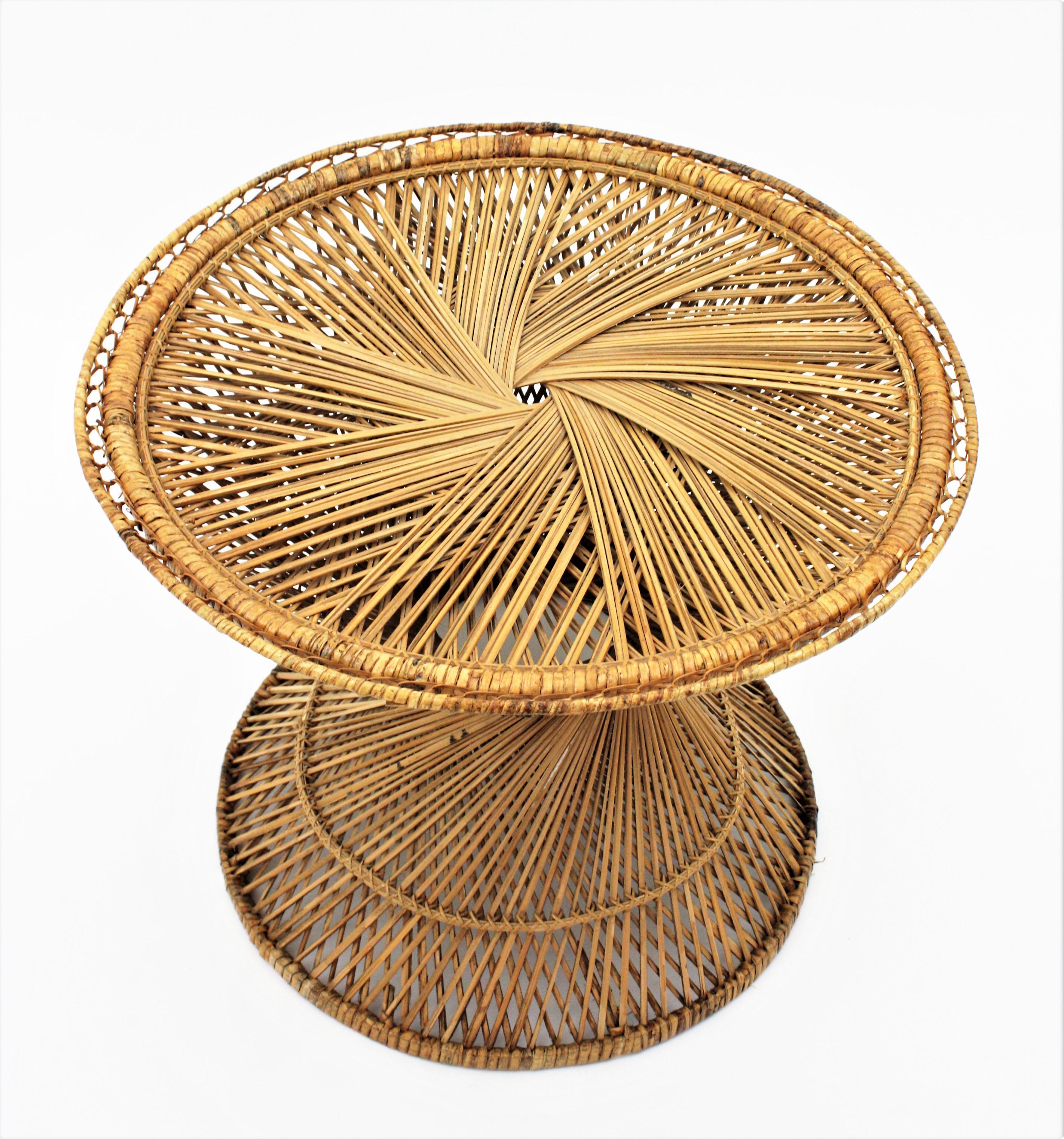 Woven Wicker and Rattan Emmanuelle Peacock Coffee Table, Spain, 1960s For Sale 4