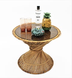 Woven Wicker and Rattan Emmanuelle Peacock Coffee Table, Spain, 1960s