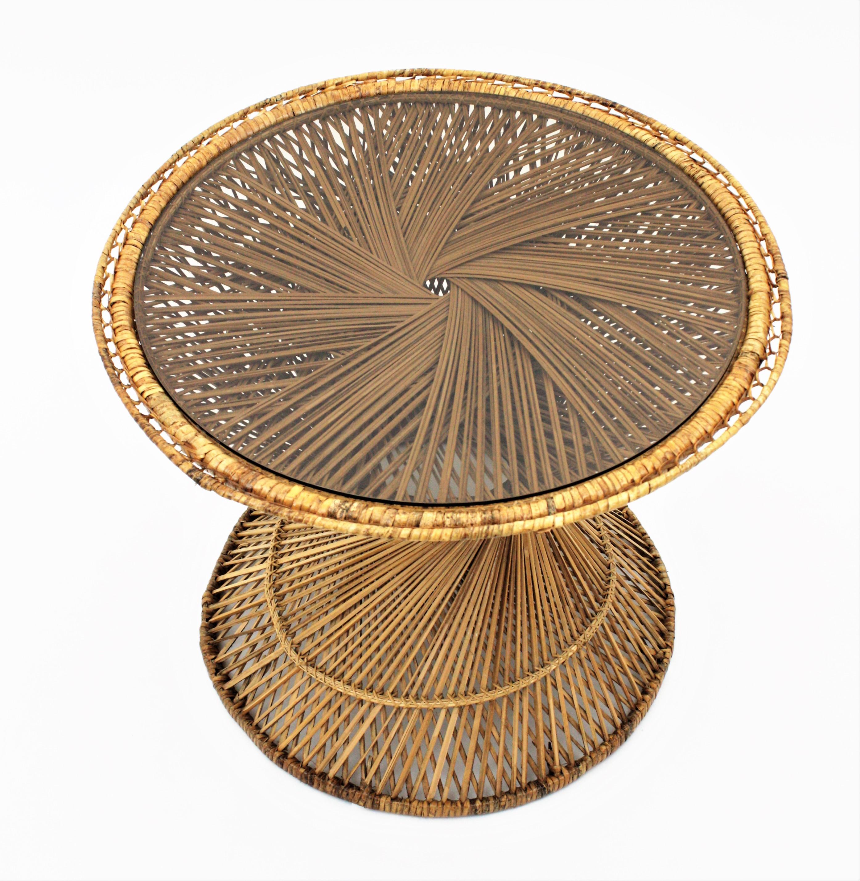 Spanish Woven Wicker and Rattan Emmanuelle Peacock Coffee Table, Spain, 1960s For Sale