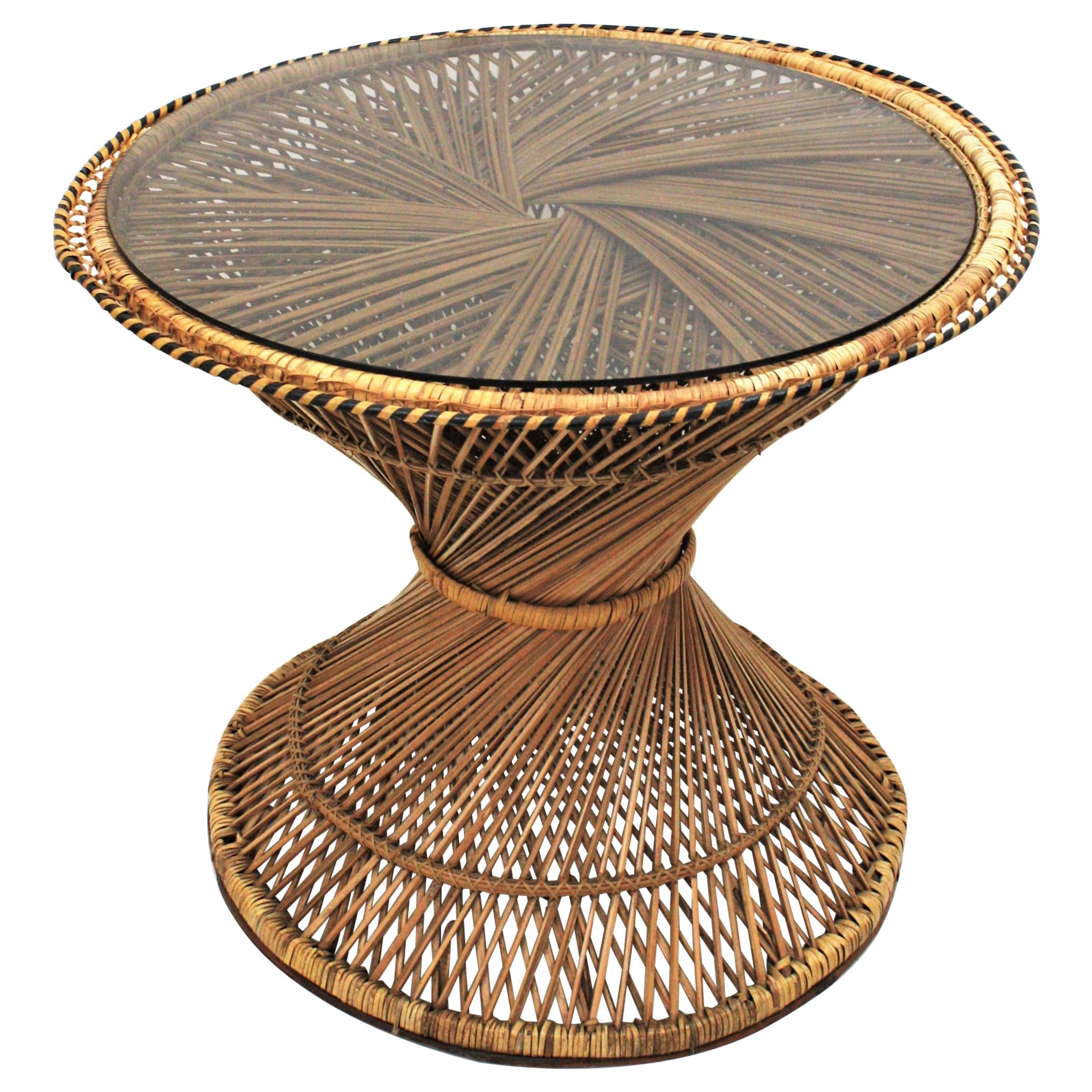 Woven Wicker and Rattan Emmanuelle Peacock Coffee Table, Spain, 1960s