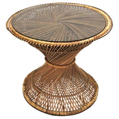 Vintage Woven Wicker and Rattan Emmanuelle Peacock Coffee Table, Spain, 1960s