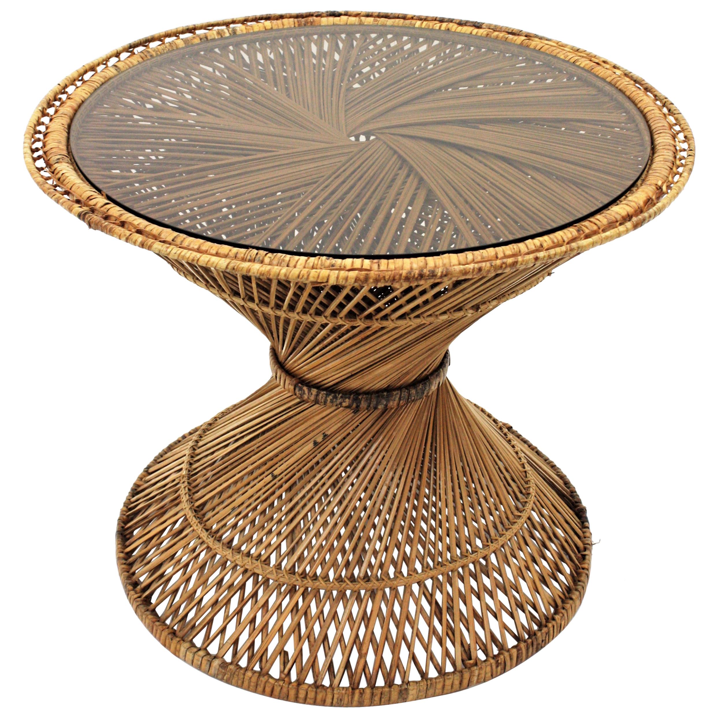 Woven Wicker and Rattan Emmanuelle Peacock Coffee Table, Spain, 1960s For Sale