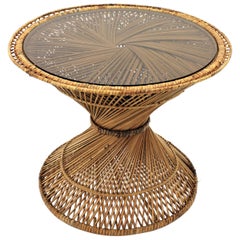 Tavolino in vimini e rattan Emmanuelle Peacock, Spagna, anni '60