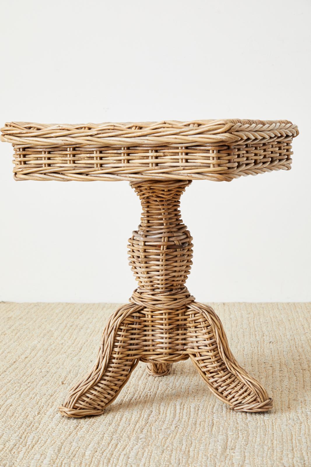Woven Wicker and Rattan Pedestal Center Table 5