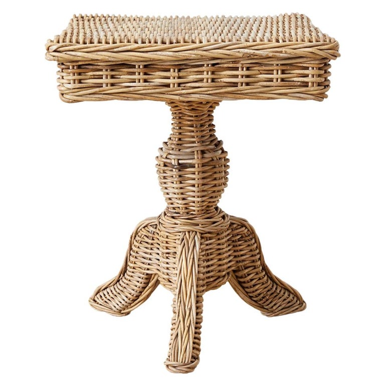 Woven Wicker and Rattan Pedestal Center Table at 1stDibs