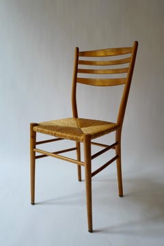 1950s Wood and Woven Wicker Chair in Gio Ponti Style from Paris, France