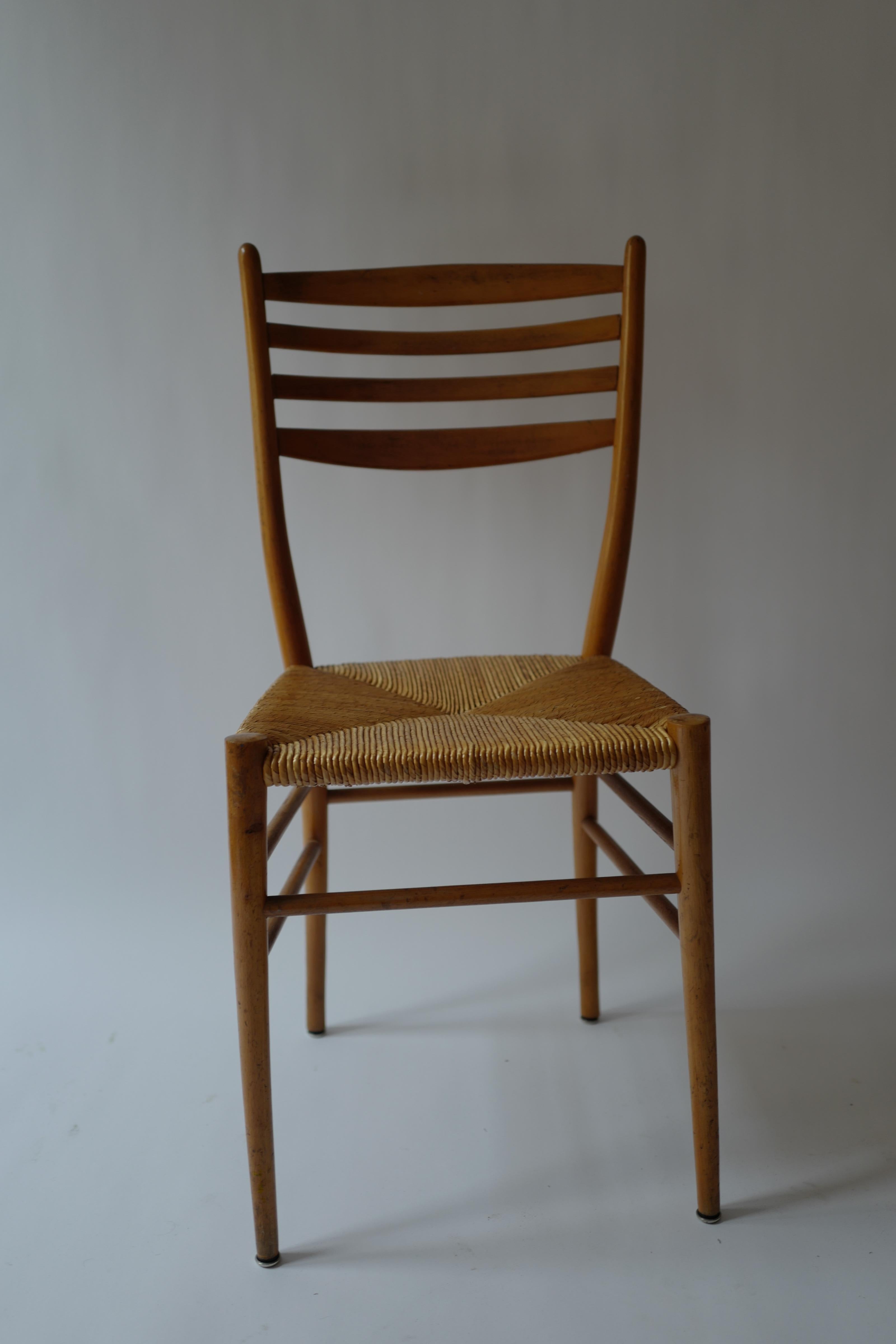 French Provincial Woven Wicker and Wood Gio Ponti Style Chair 1950's For Sale