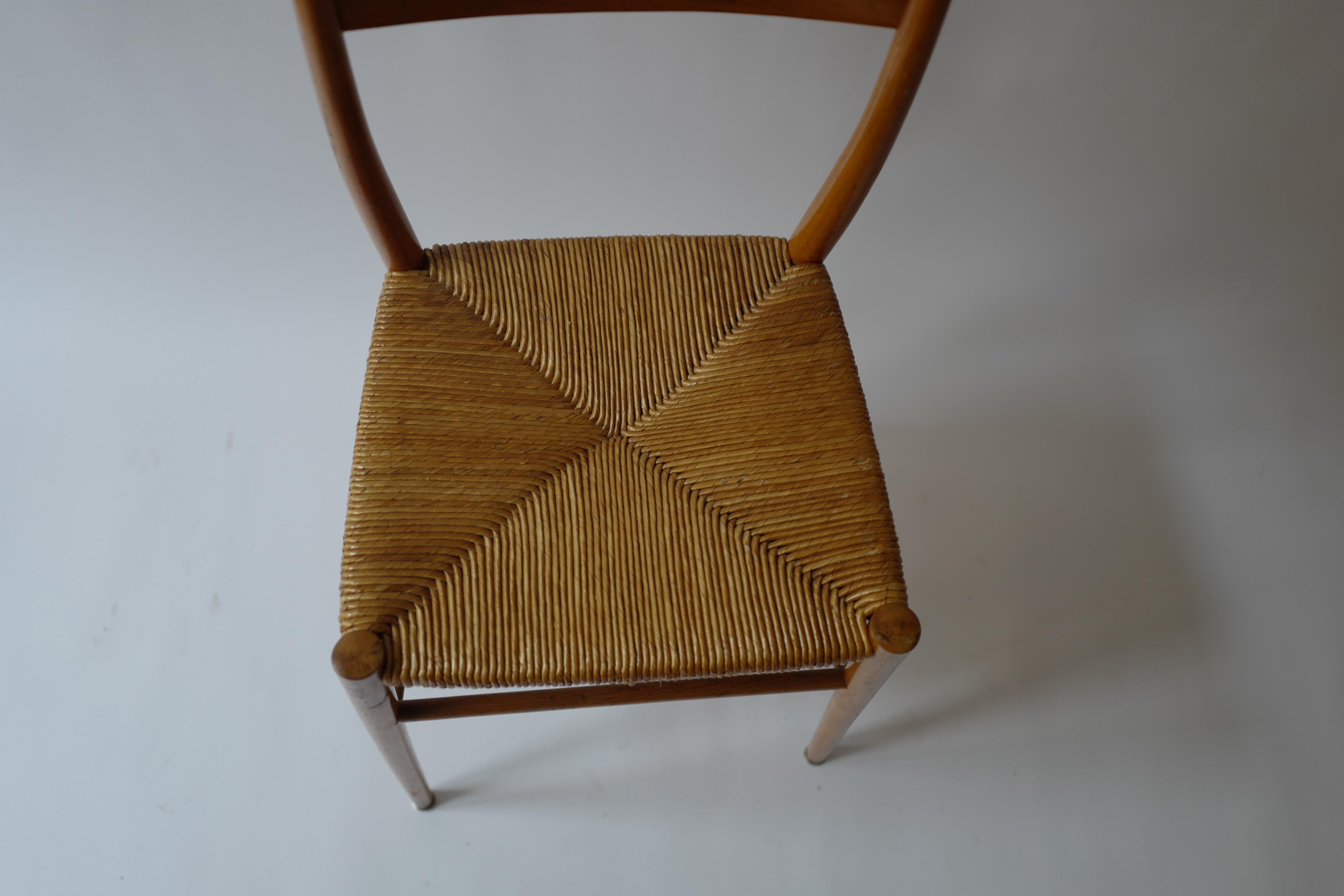 French Woven Wicker and Wood Gio Ponti Style Chair 1950's For Sale
