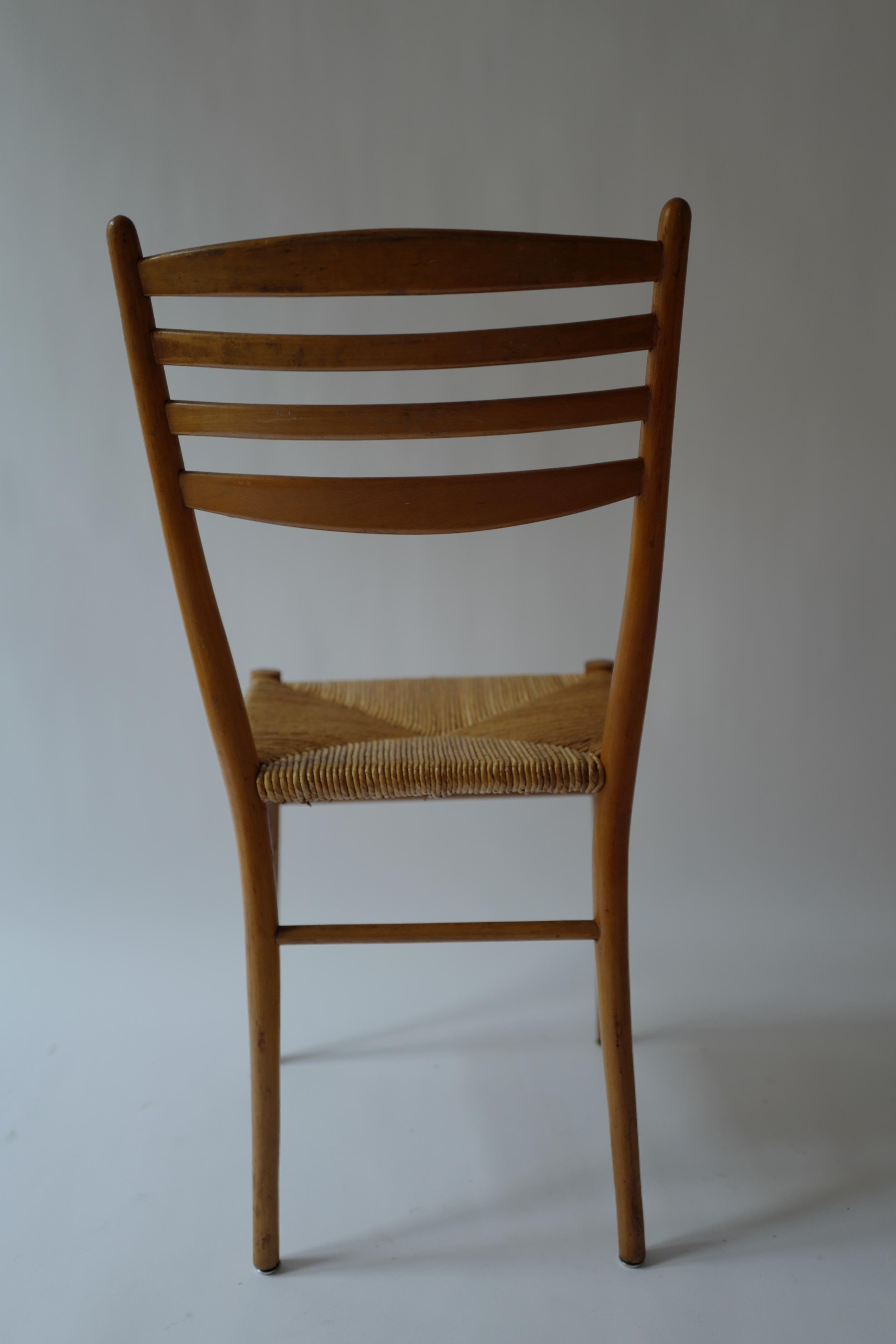 Woven Wicker and Wood Gio Ponti Style Chair 1950's In Good Condition For Sale In Milano, IT