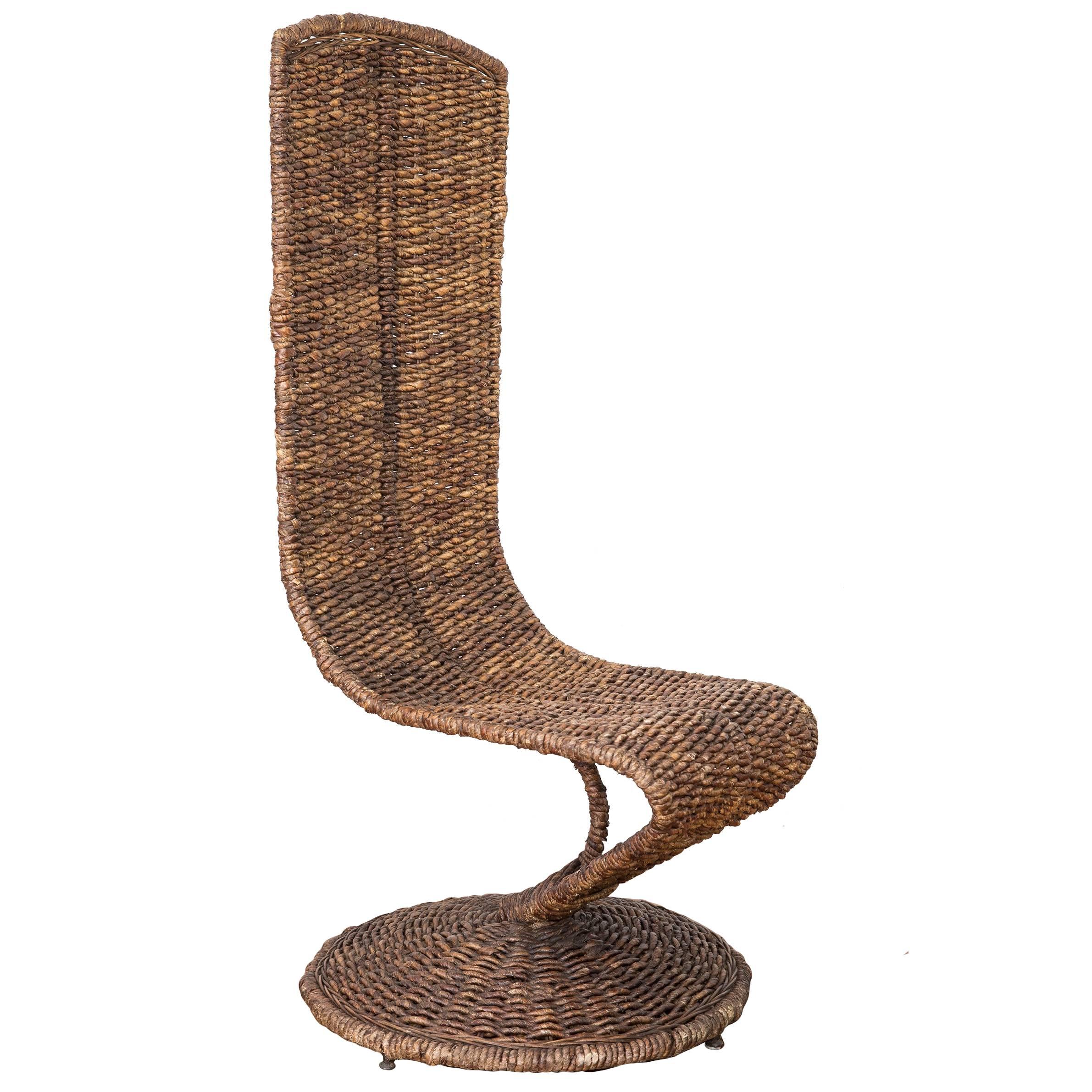 Woven Wicker Banana Leaf S Chair by Marzio Cecchi, 1970s For Sale