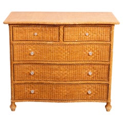 Woven Wicker Chest of Drawers with Translucent Pulls