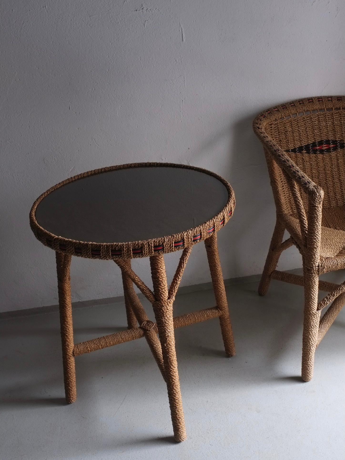French Woven Wicker Furniture Set Patio Garden, France 1970s For Sale