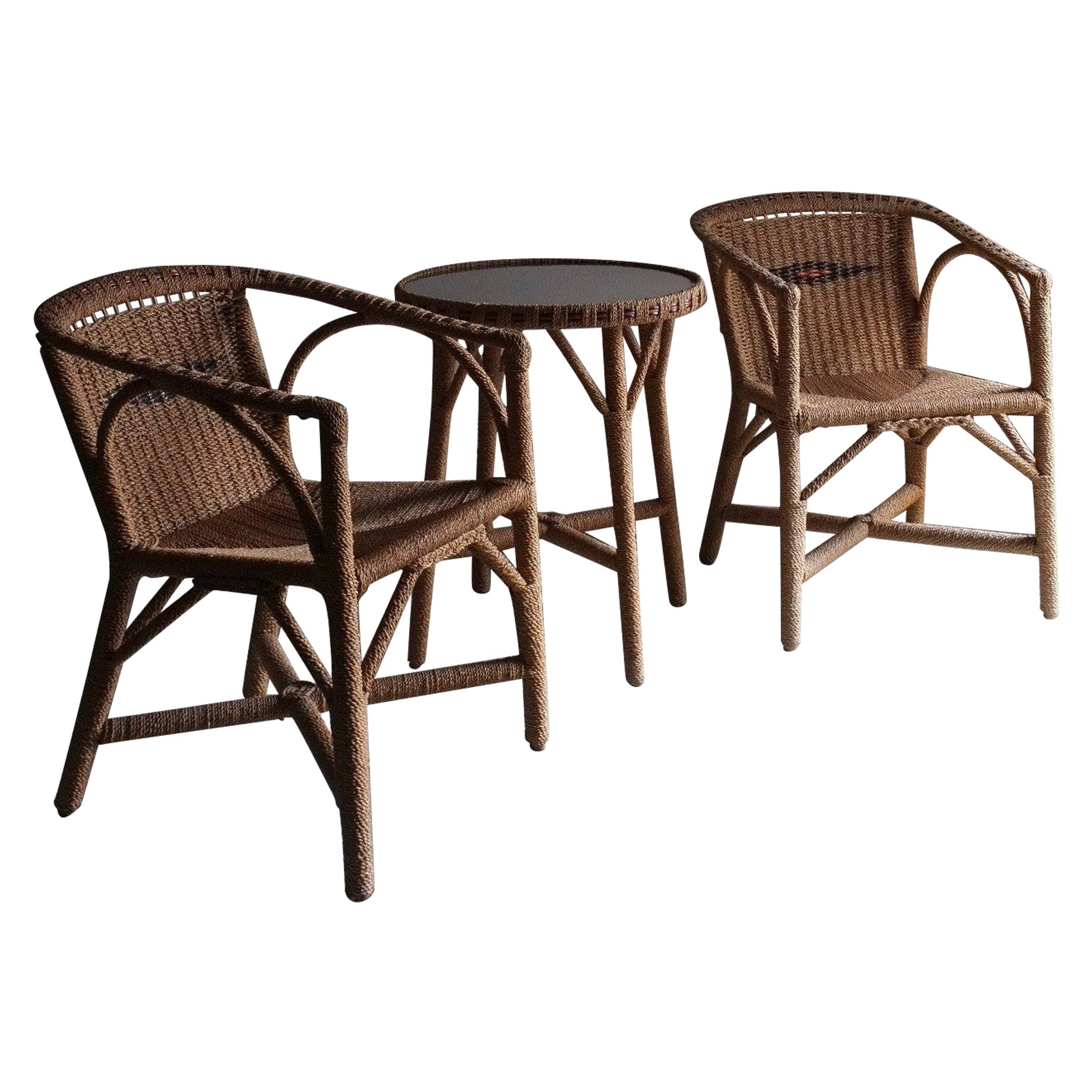 Woven Wicker Furniture Set Patio Garden, France 1970s