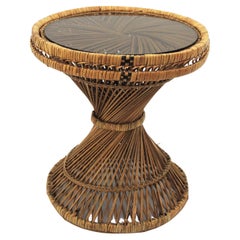 Spanish Emmanuelle Peacock Side Table / Coffee Table in Woven Wicker