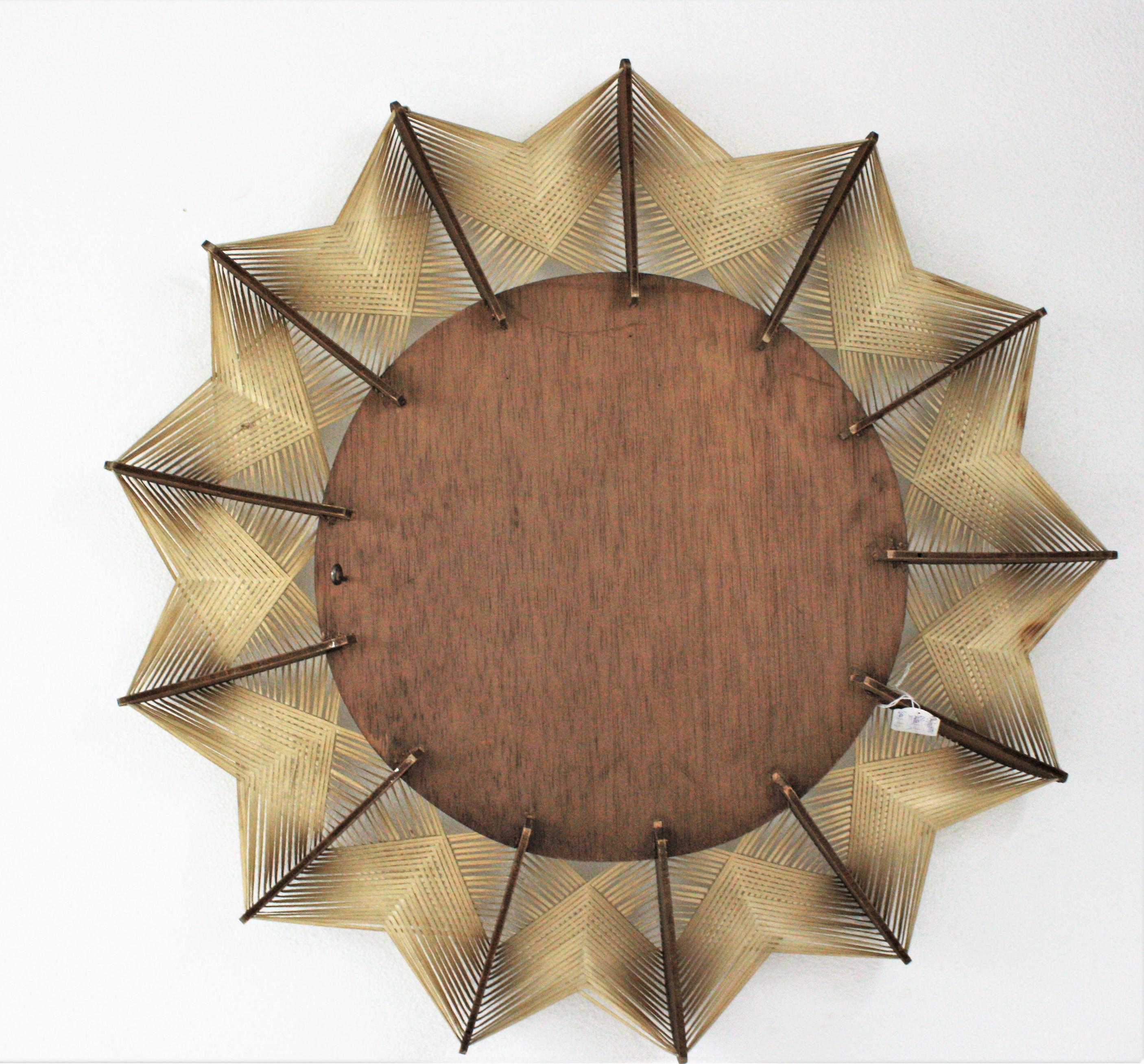 Woven Wicker Rattan Wooden Sunburst Mirror, 1960s For Sale 4
