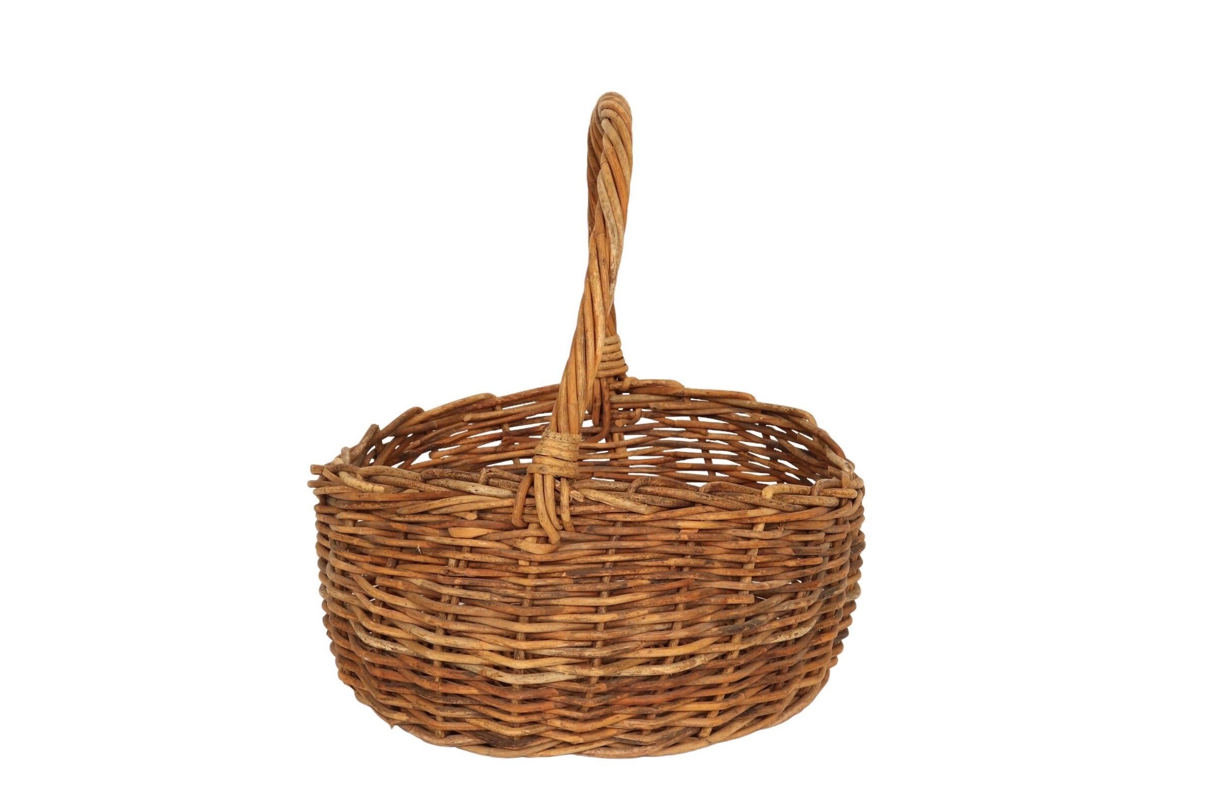 Rustic Woven Wicker Shopping Basket For Sale