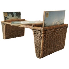 Vintage Woven Wicker Table Magazine Rack, Austria, circa 1950