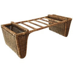 Used Woven Wicker Small Table Magazine Rack, Austria circa 1950