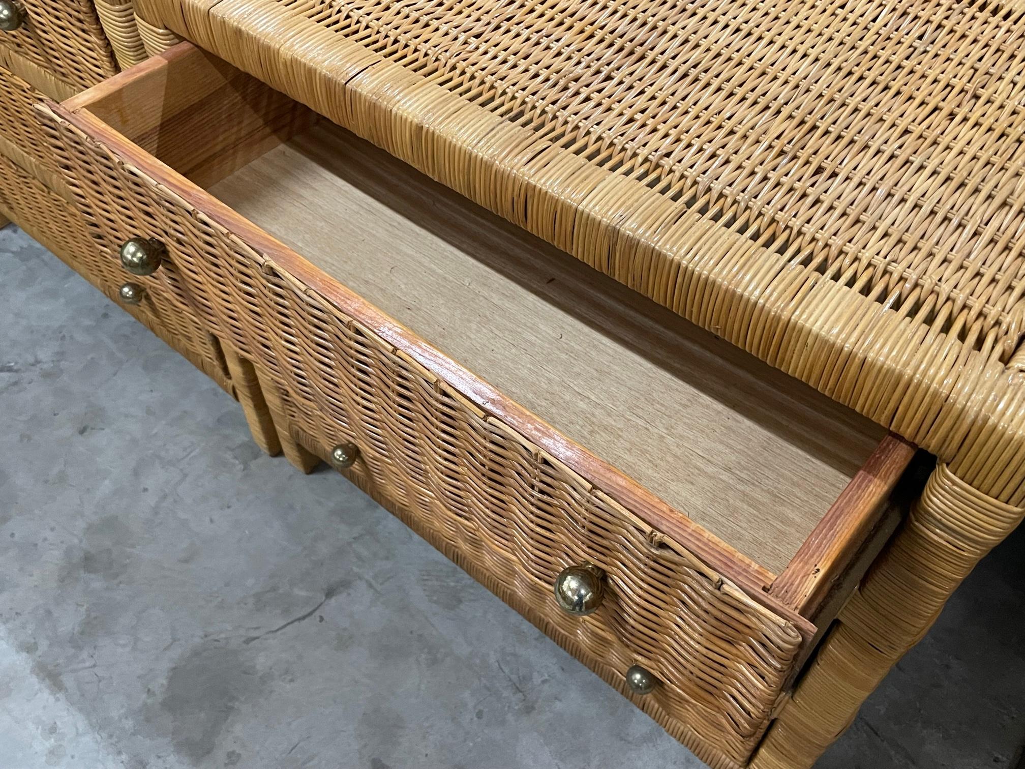 Woven Wicker Triple Dressers, A Pair 4