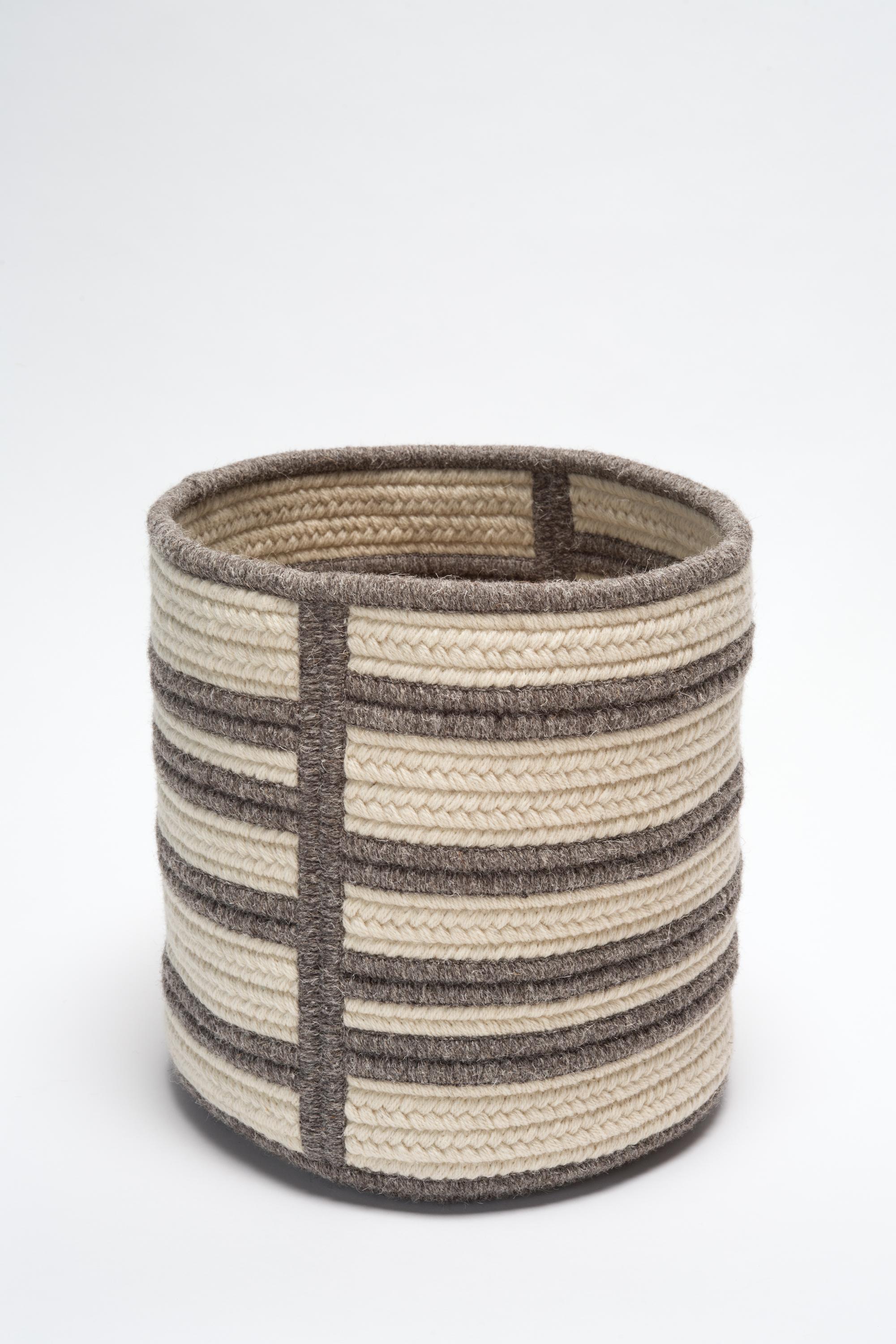 American Woven Wool Basket in Navy and White, Custom Crafted in the USA, Raised Line  For Sale