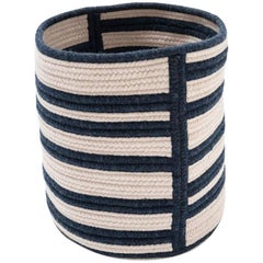 Woven Wool Basket in Navy and White, Custom Crafted in the USA, Raised Line