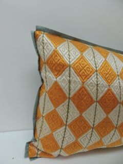 Woven Yellow and Green “Phulkari” Artisanal Decorative Lumbar Pillow