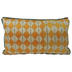 Woven Yellow and Green “Phulkari” Artisanal Decorative Lumbar Pillow