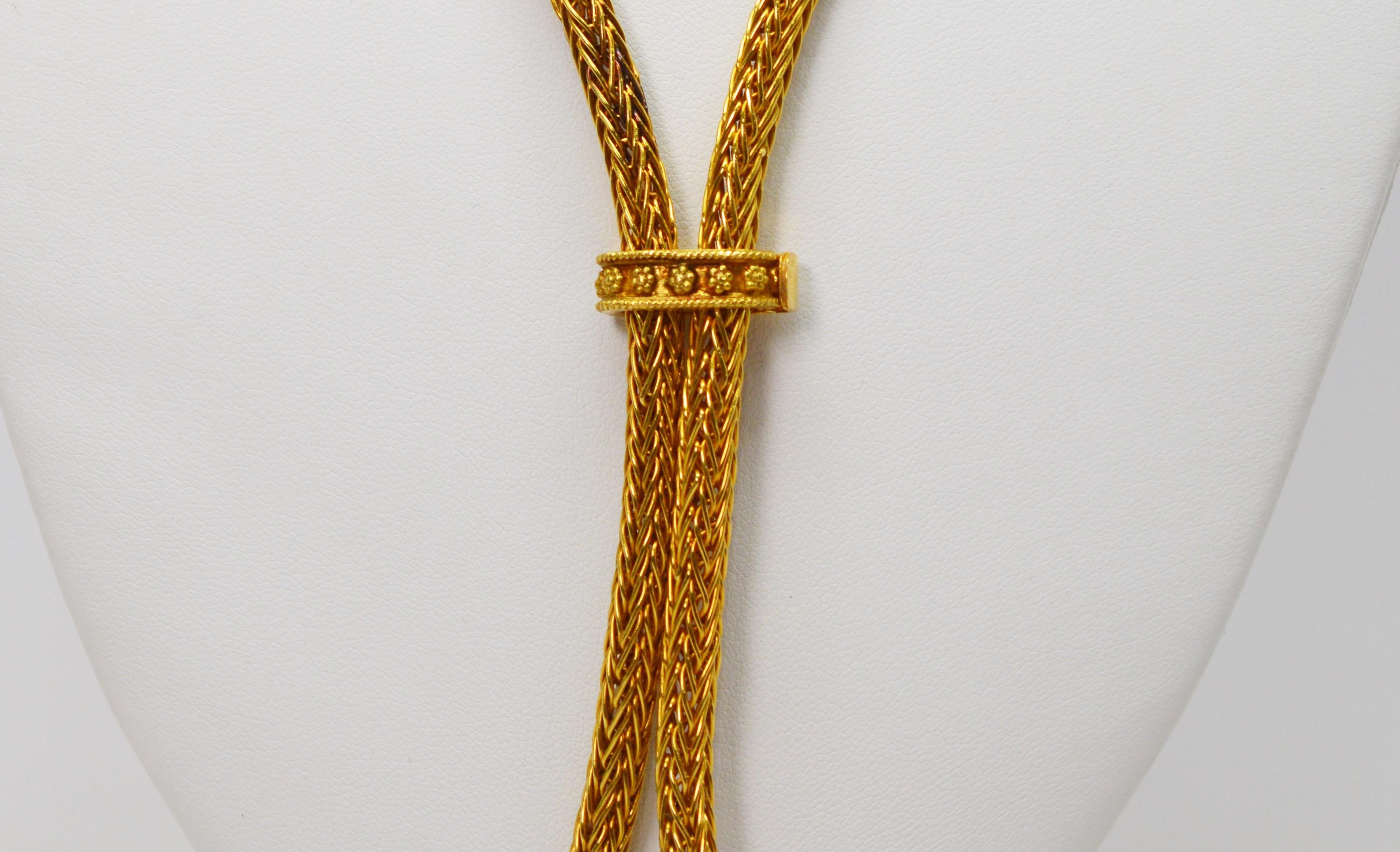 Woven 18 Karat Yellow Gold Lariat Necklace For Sale 5