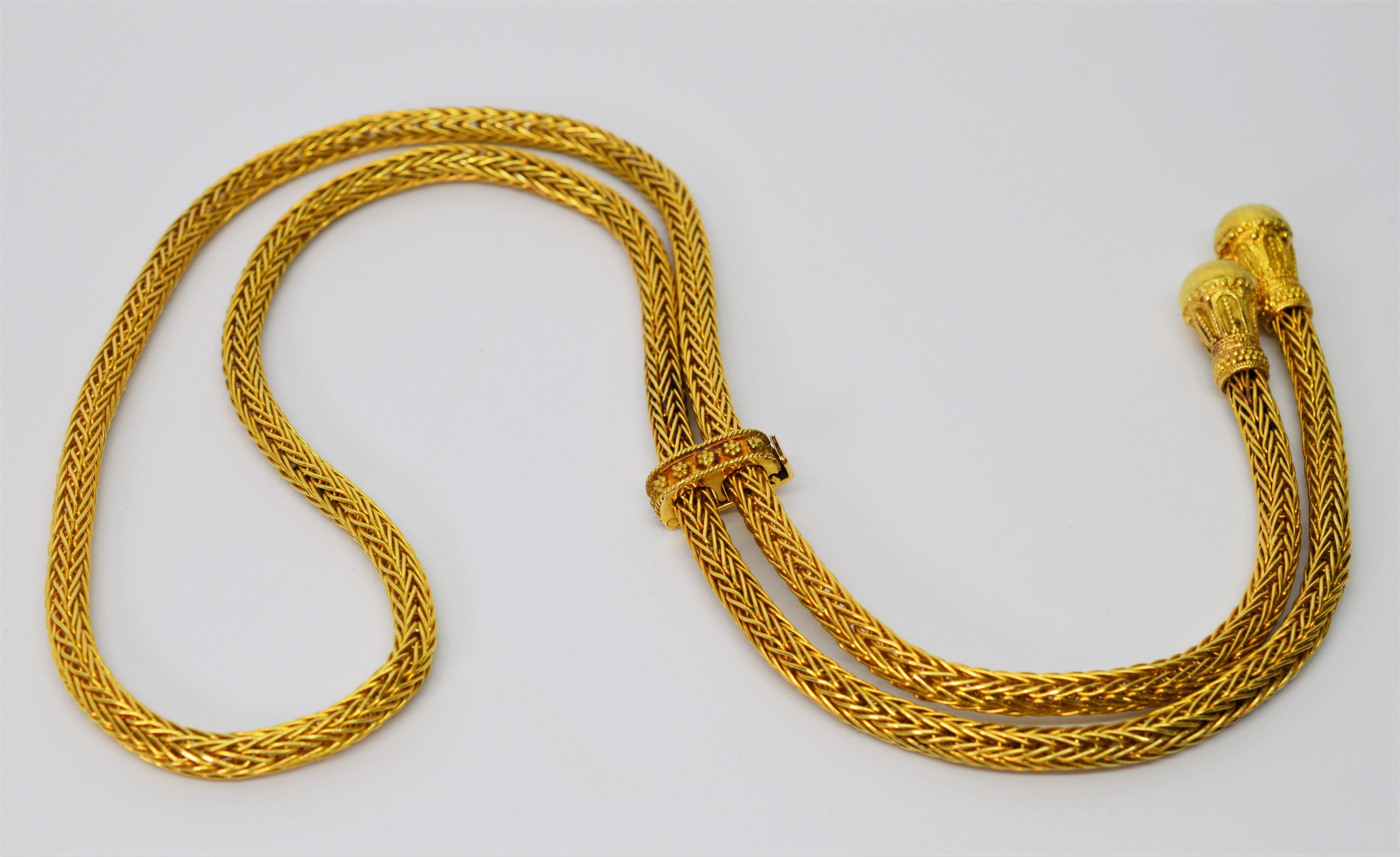 Lariat-Halskette aus gewebtem 18 Karat Gelbgold für Damen oder Herren im Angebot
