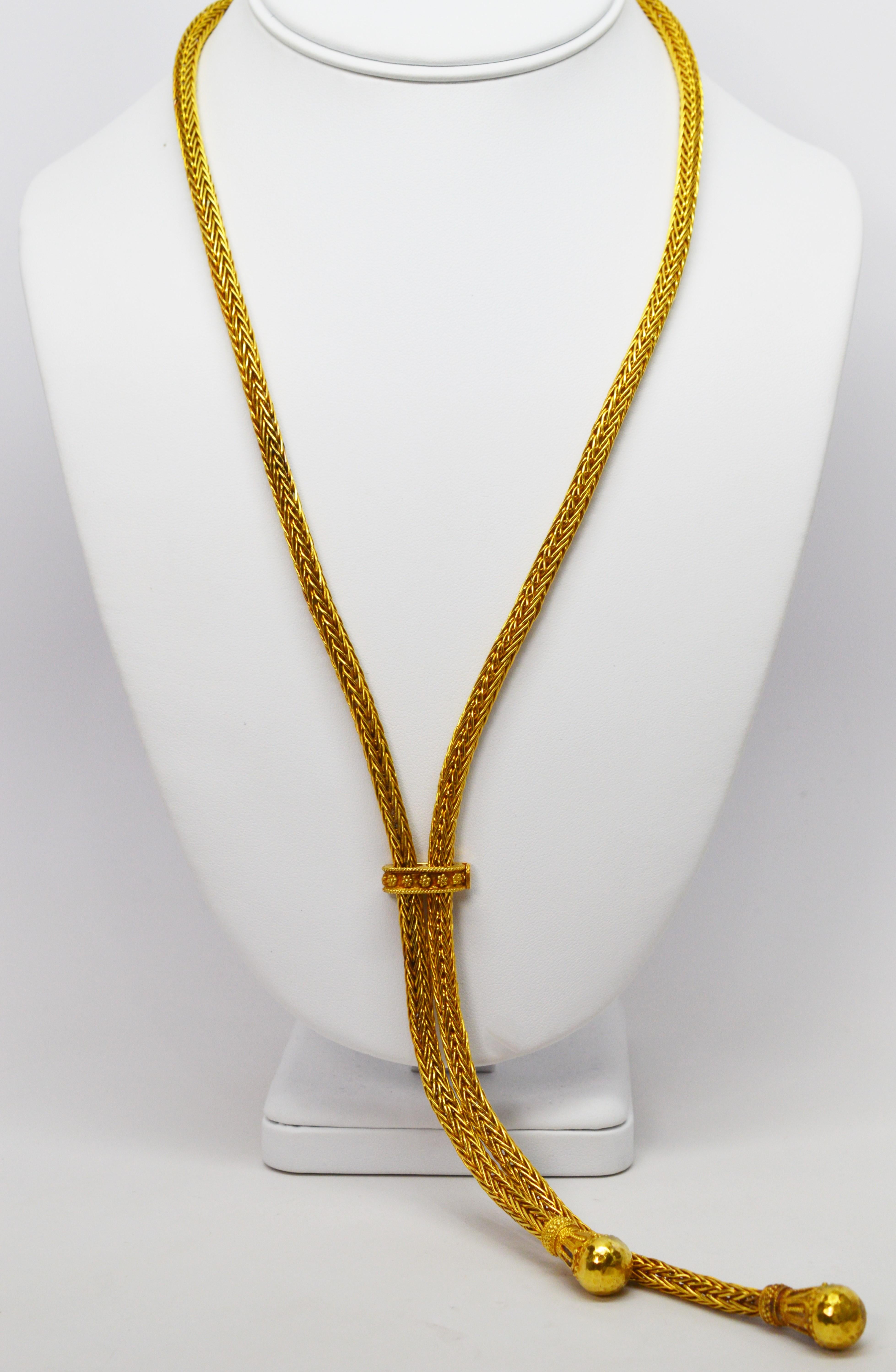 Lariat-Halskette aus gewebtem 18 Karat Gelbgold im Angebot 1
