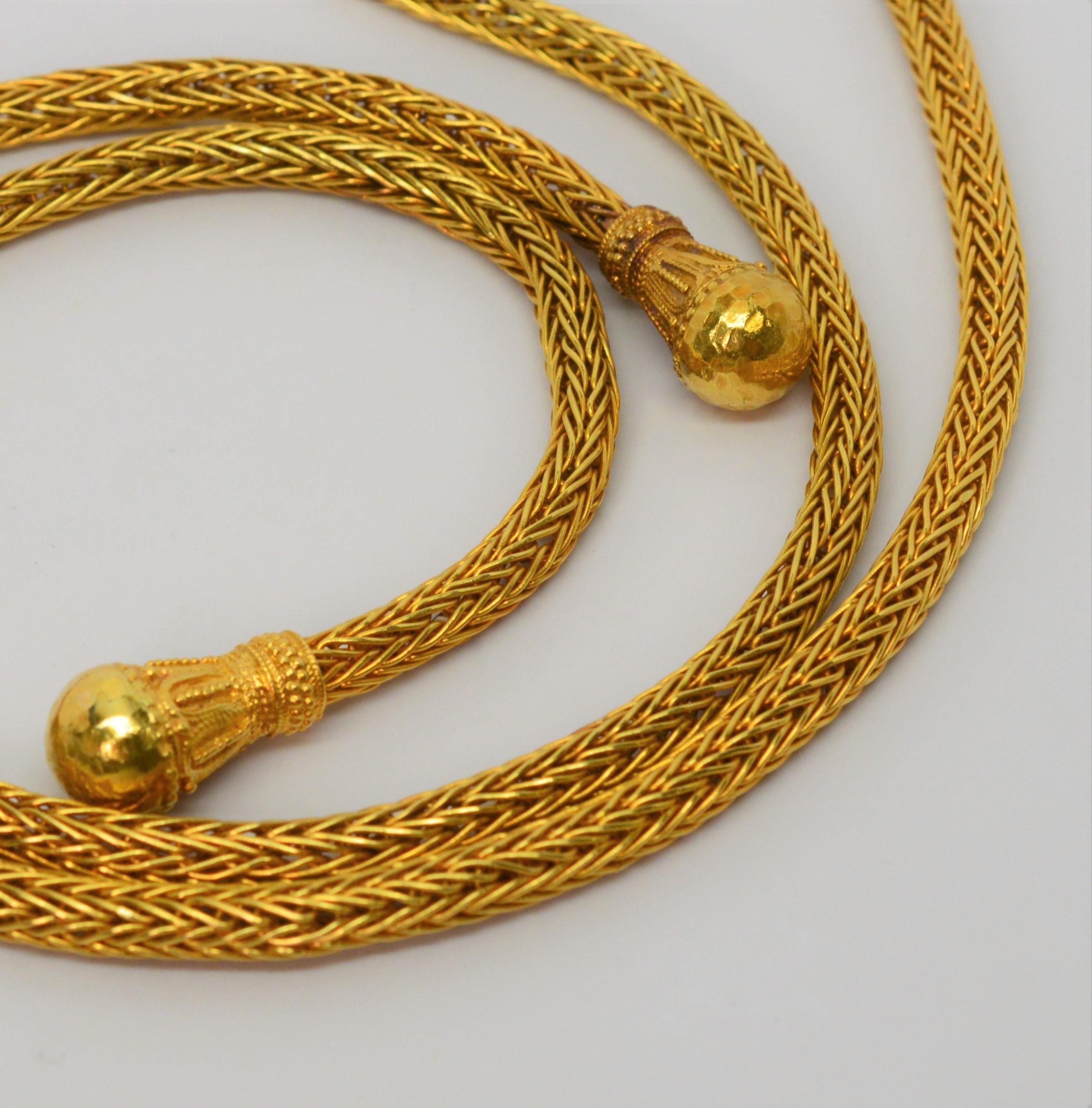 Woven 18 Karat Yellow Gold Lariat Necklace For Sale 2