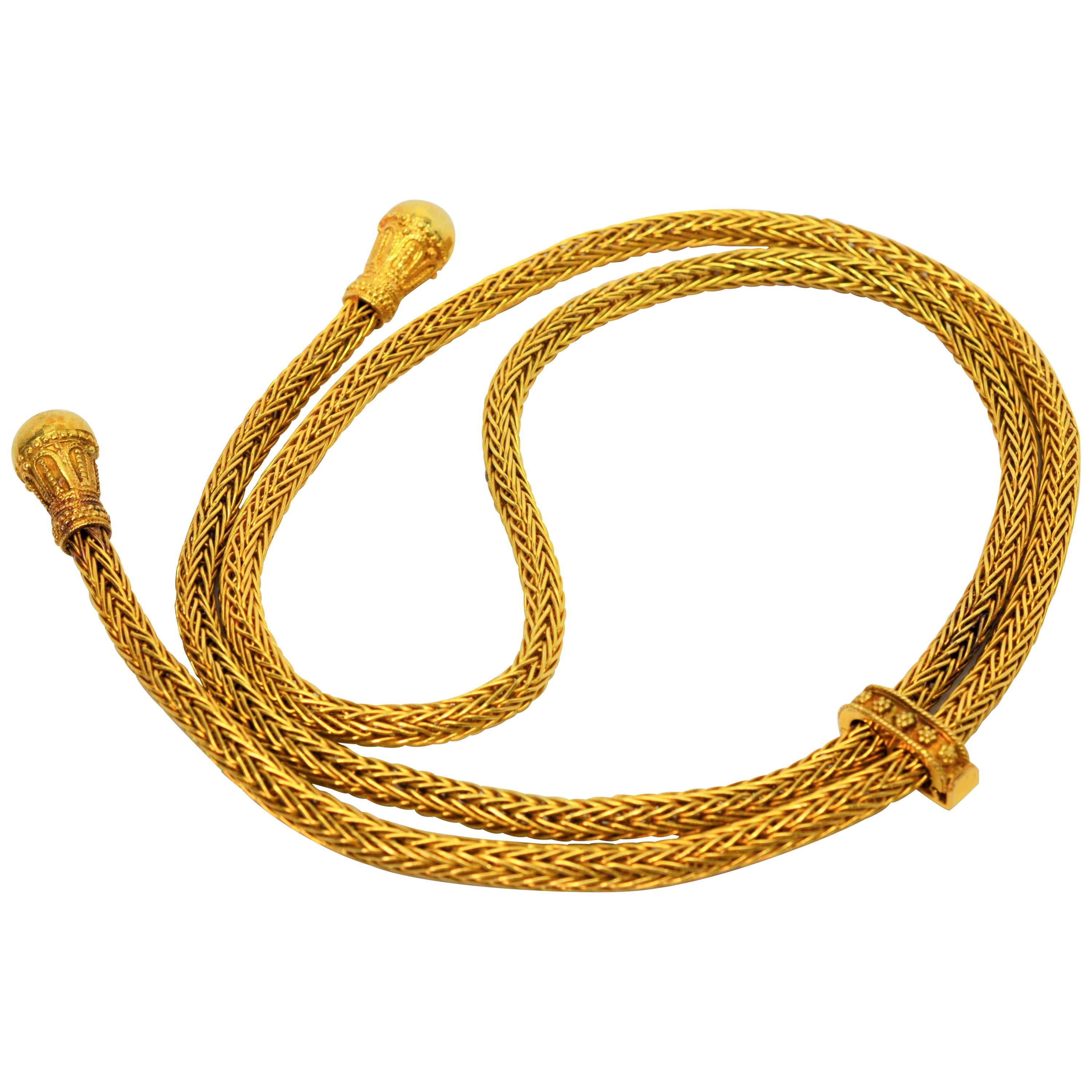 Woven 18 Karat Yellow Gold Lariat Necklace