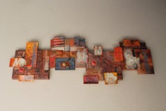 Wow! 50" MCM Cubist Brutalist Painted Wall Sculpture Orange Art Mid Century