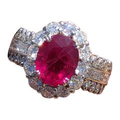 Beautiful GIA Platinum Natural Burma Ruby and Diamond Ring 4.09 Carat 9.5g