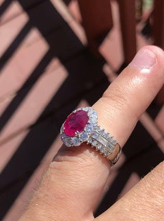Beautiful GIA Platinum Natural Burma Ruby and Diamond Ring 4.09 Carat 9.5g
