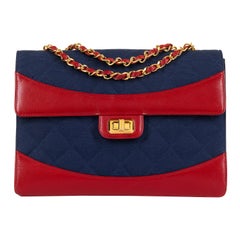 WOW Chanel Retro Navy Quilted Jersey/Red lambskin 23cm bag by Karl Lagerfeld