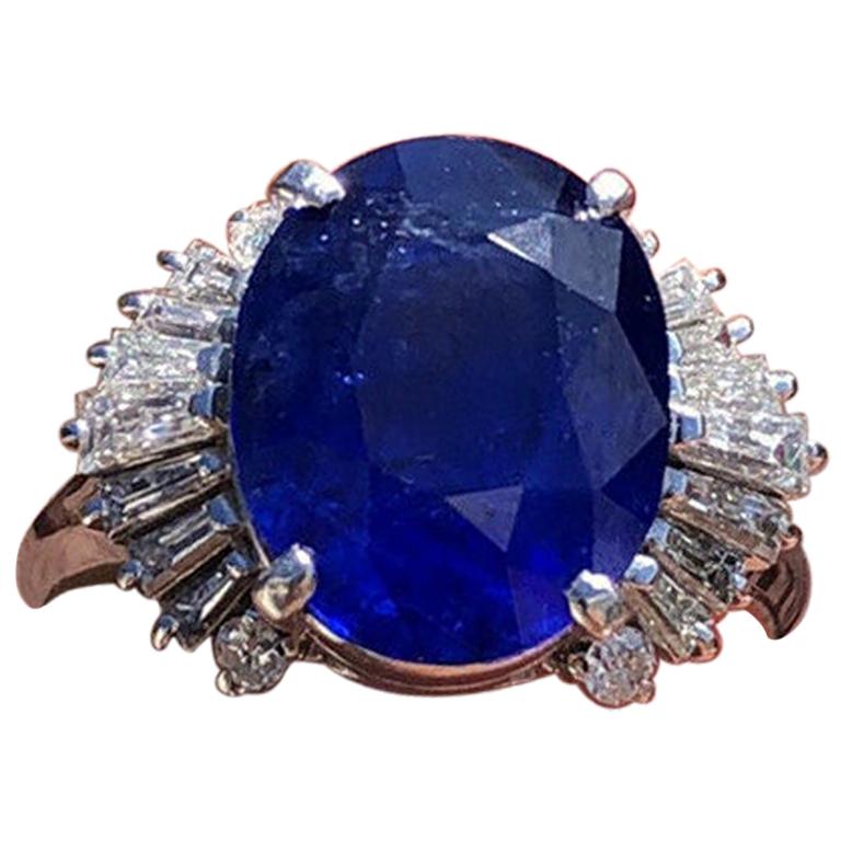 GIA Ceylon Platinum Natural Oval Cut Sapphire and Diamond Ring 7.50 Carat For Sale