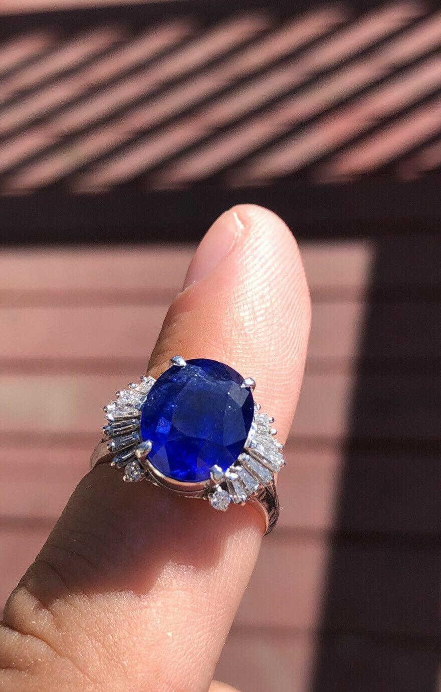 GIA Ceylon Platinum Natural Oval Cut Sapphire and Diamond Ring 7.50 Carat In Good Condition For Sale In Beverly Hills, CA