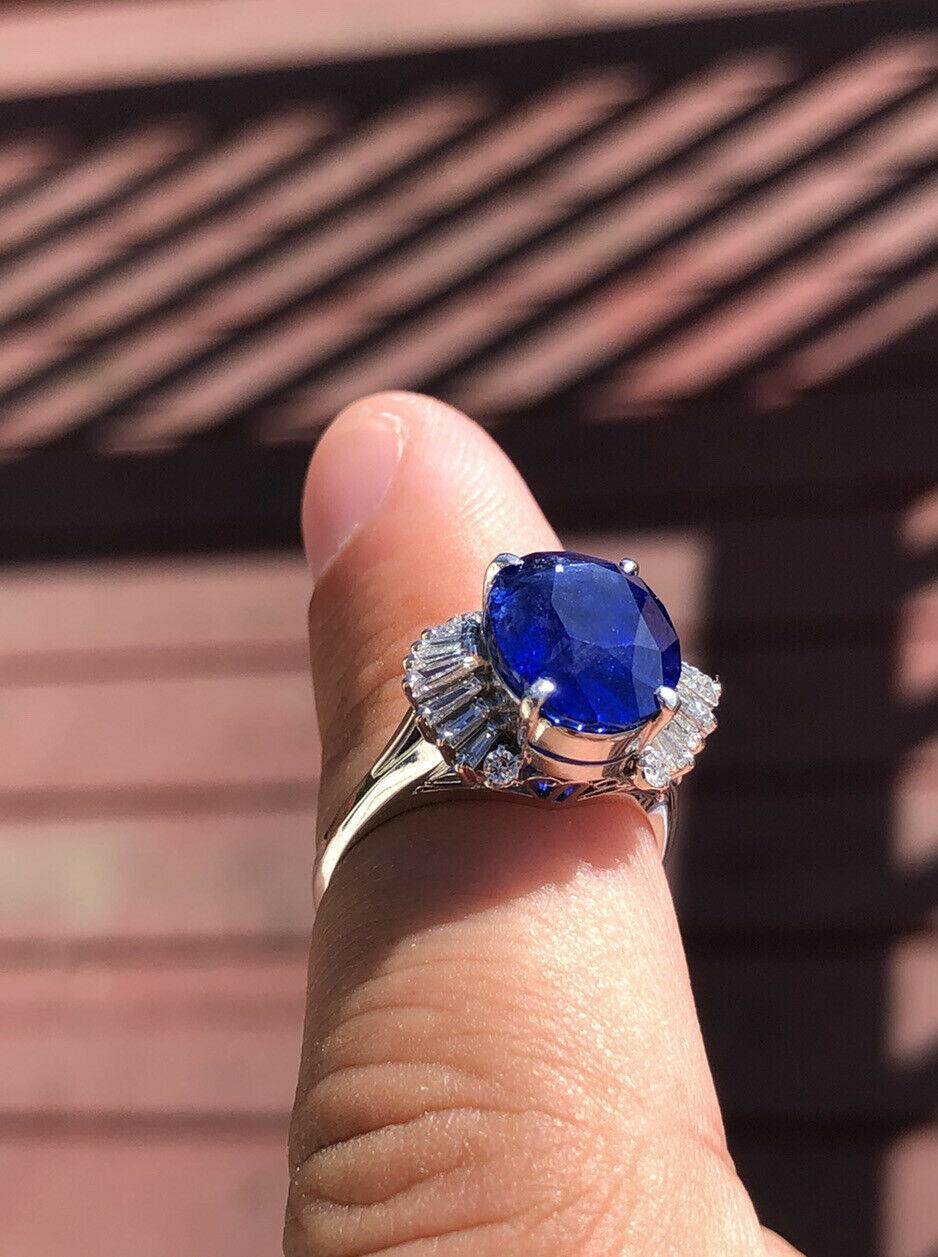 GIA Ceylon Platinum Natural Oval Cut Sapphire and Diamond Ring 7.50 Carat For Sale 2
