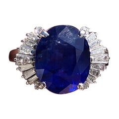 GIA Ceylon Platinum Natural Oval Cut Sapphire and Diamond Ring 7.50 Carat