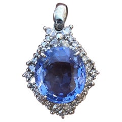 GIA Platinum Ceylon Natural No Heat Sapphire 
Diamond Pendant 7.37ctw 6.7g