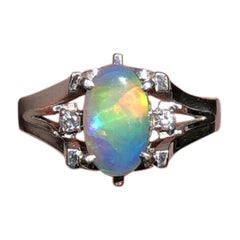 Wow Platinum Natural Black Opal and Diamond Ring 0.93 Carat 6.4g
