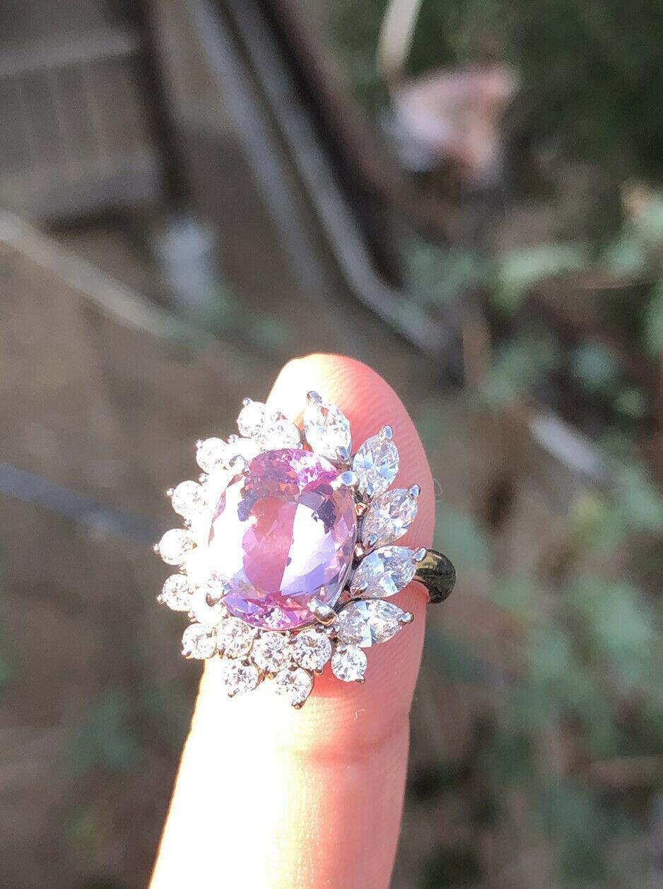 Round Cut WOW Platinum Natural Imperial Pink Topaz and Diamond Ring 7.78 Carat 10.9g