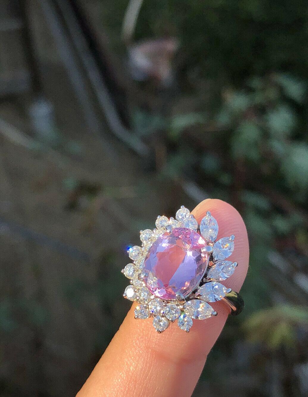 Round Cut WOW Platinum Natural Imperial Pink Topaz and Diamond Ring 7.78 Carat 10.9g