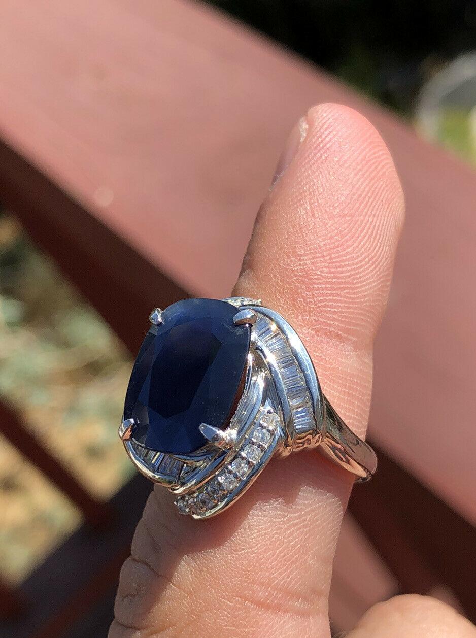 Platinum Natural Sapphire and Diamond Ring 10.47 Carat 15.7g In Good Condition For Sale In Beverly Hills, CA