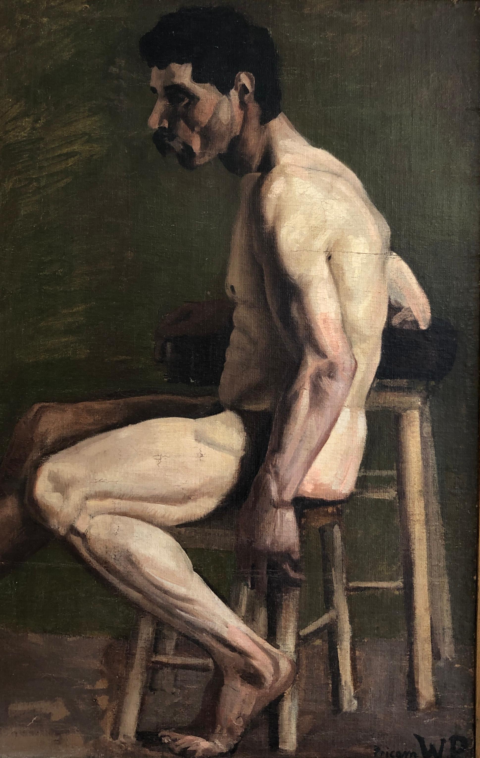 W.P. Nude Painting - Naked man posing seated