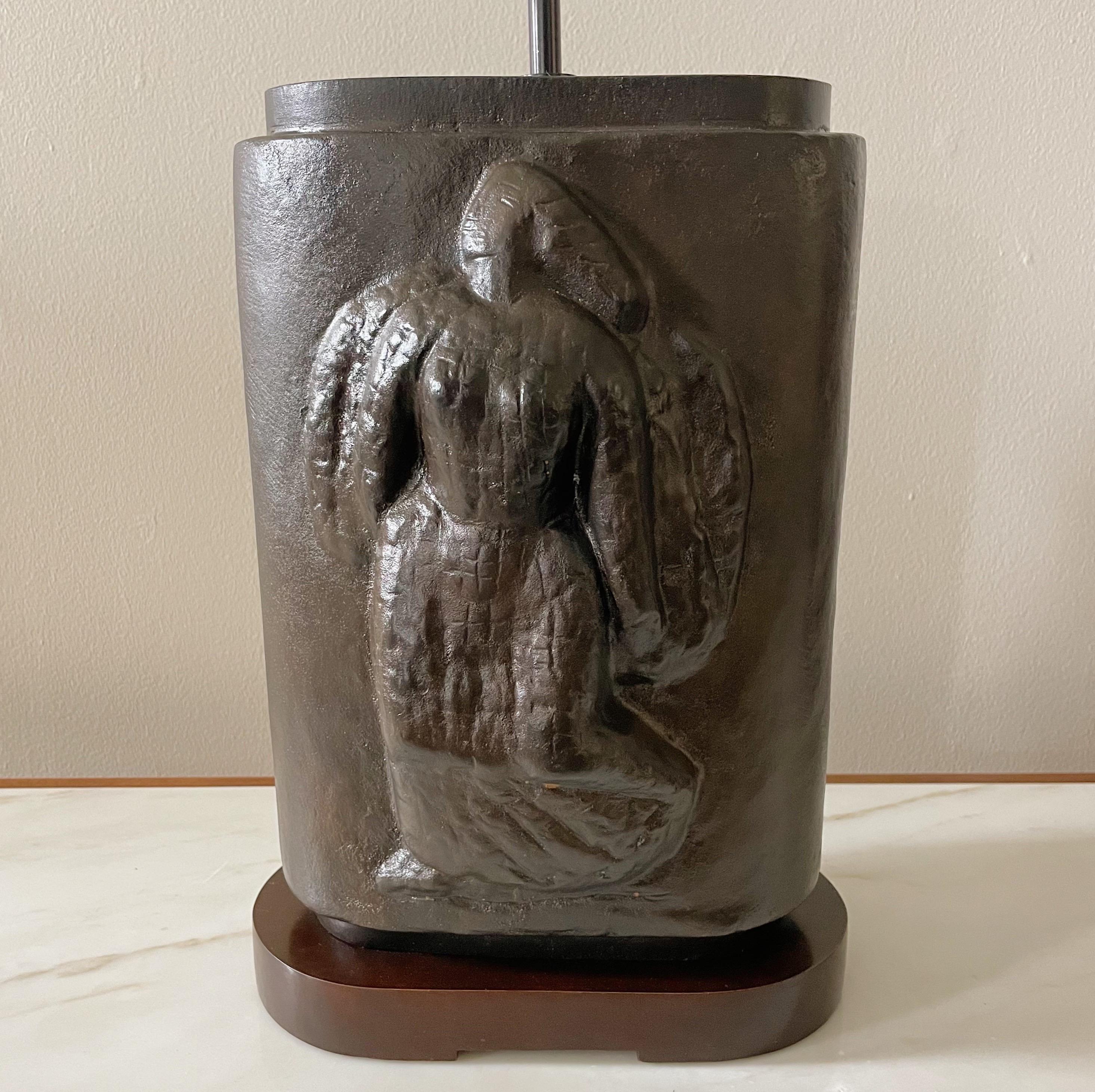American Wpa Artist Minna Harkavy '1887 – 1987' Pair Opposing Bronze Table Lamps For Sale