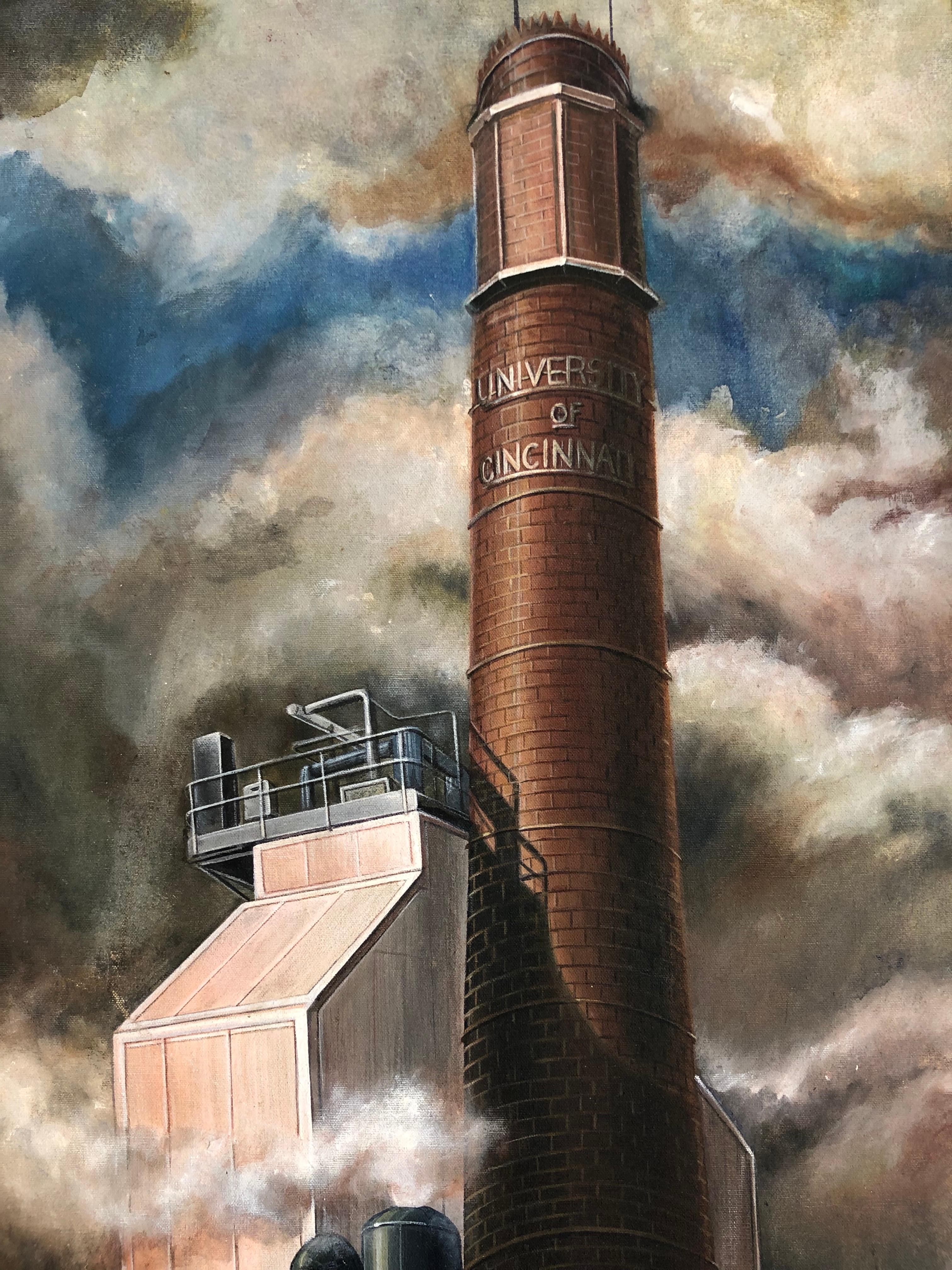 Industrial WPA Era Painting of a Power Plant at the University of Cincinnati D Behm