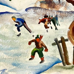 WPA Era Watercolor Painting of New York Ice Skaters by Ida York Abelman