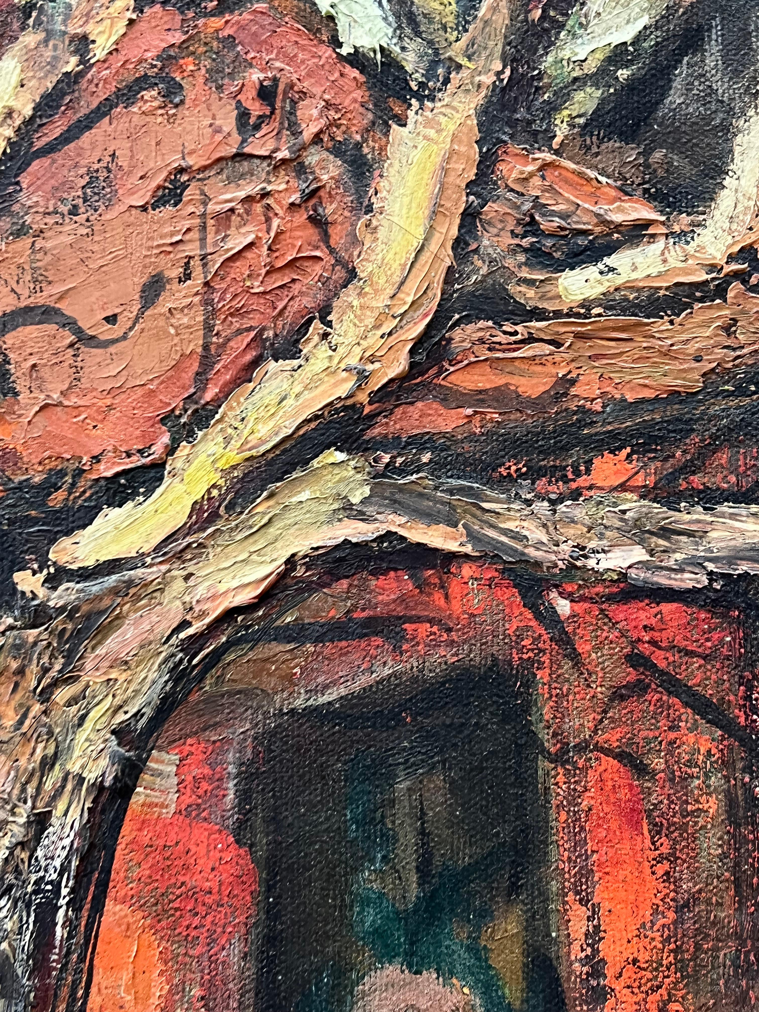Tela Astratto  Pittura ad olio della fattoria di metà secolo in vendita
